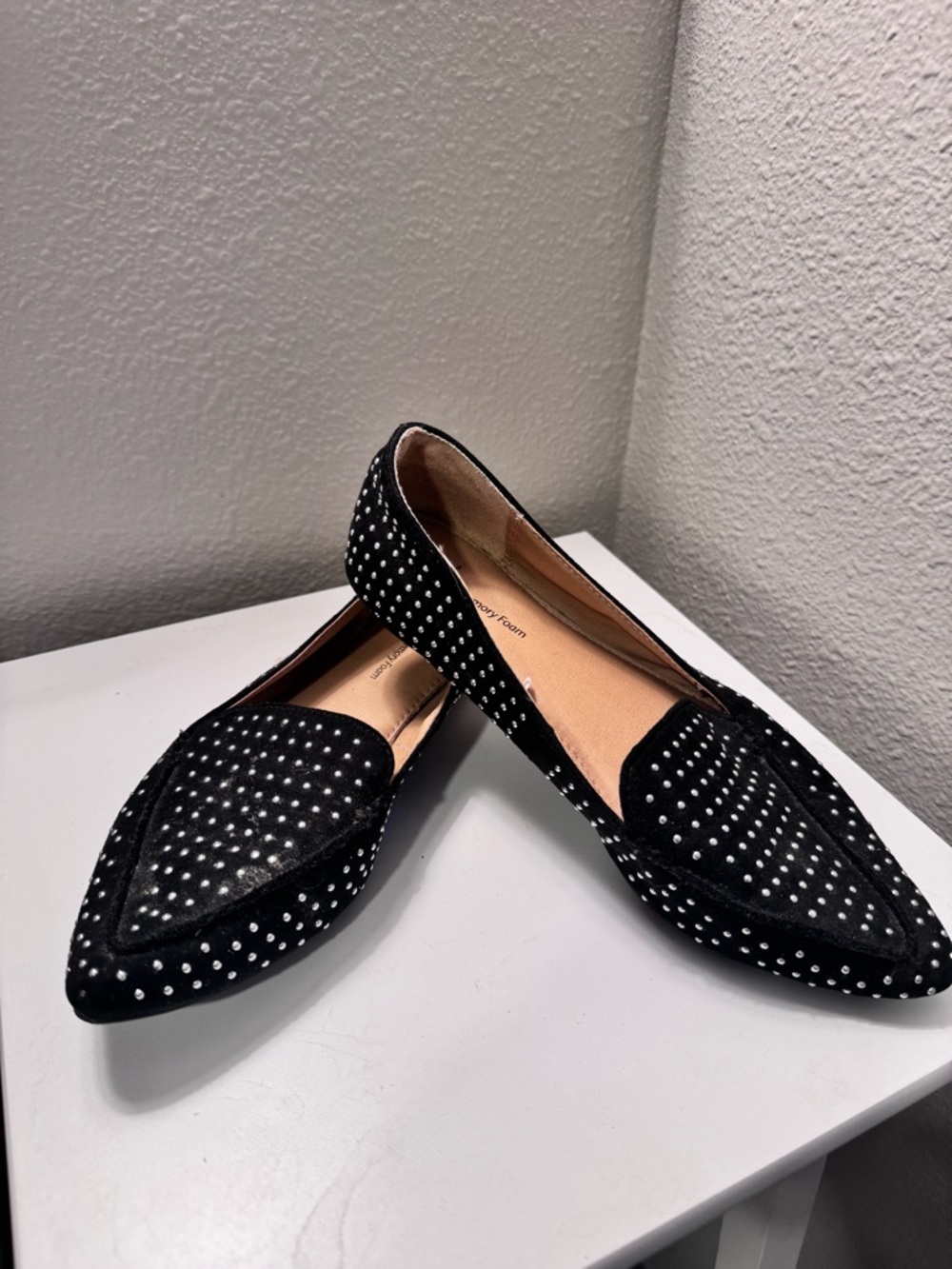 Black Studded Memory Foam Pointed Toe Women's Flats